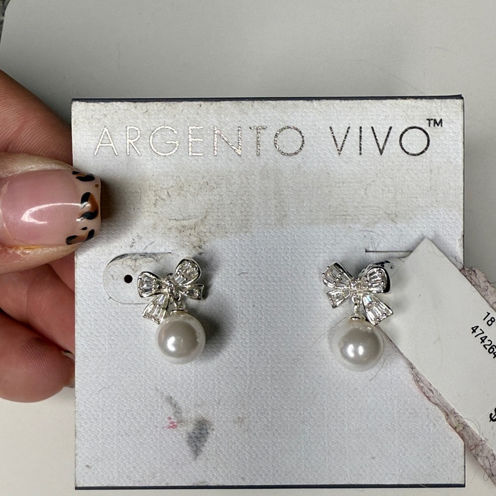 Argento Vivo Silver Bow Pearl Earrings